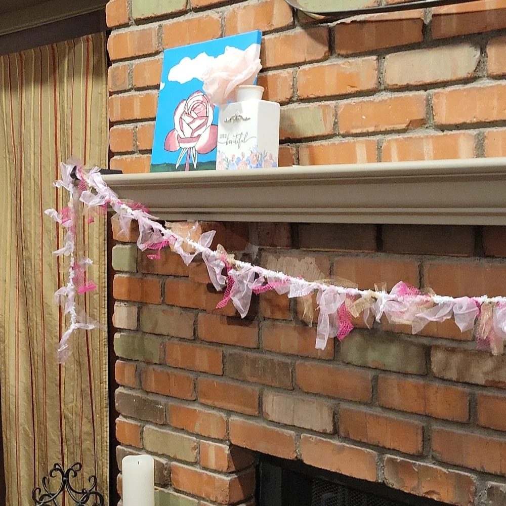 Shabby Chic Garland Soft Pink, Gold  and Hot Pink Tulle Netting